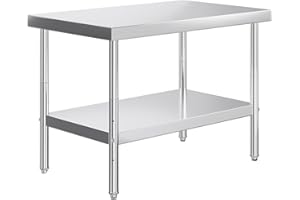 Jocisland 30" x 48" Stainless Steel Table for Prep & Work Adjustable Under Shelf and Feet, for Commercial Kitchen, Restaurant