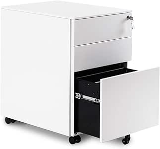 Gabinete de archivos blanco con cerradura, 5 ruedas, archivador móvil