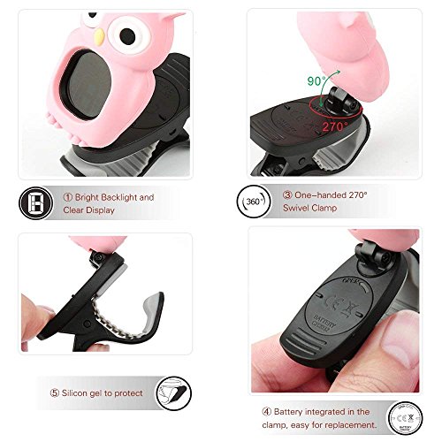 Rinastore Clip-On Owl Tuner for Guitar, Bass,Ukulele & Violin (Blue) - Thumbnail 3