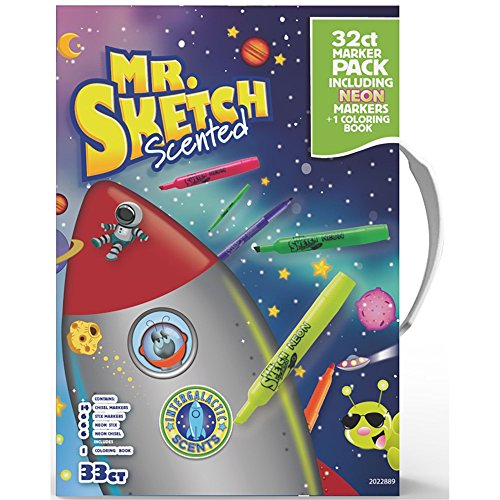 Mr. Sketch 2022889 Scented Markers Intergalactic Neon Coloring Kit with Coloring Booklet, 33