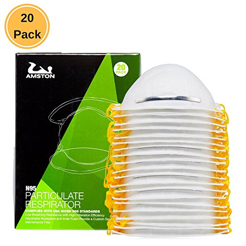 AMSTON N95 Disposable & Foldable Dust Masks - NIOSH-Certified Particulate Respirator For Construction, DIY, Emergency Kits, Home Use (Model 1801-20 Pack)