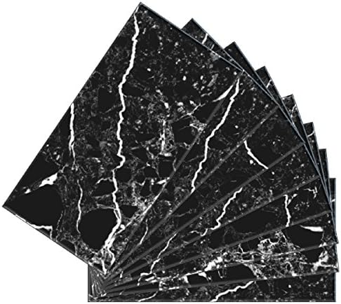 SkinnyTile 4406 Peel and Stick Marble Shades Glass Wall Tile (48 Pack), 6" x 3", Black
