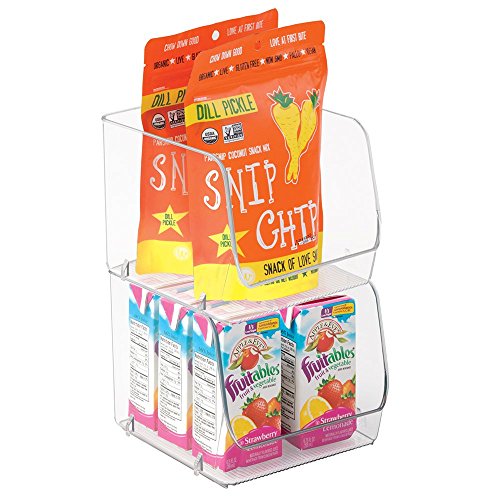 mDesign Stacking Organizer Bins for Kitchen, Pantry, Office, Bathroom - Pack of 2, Medium, Clear