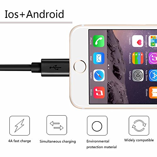 Dual USB Charging Cable, KABB Premium 2 in 1 Multiple usb Charging Cable Adapter Connector with Micro usb Ports and ios Ports, Suitable for Most Phone(Black-D)