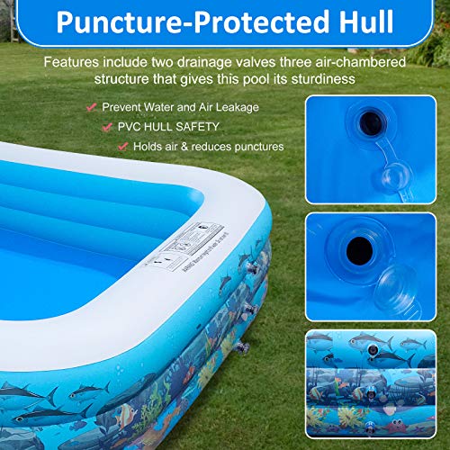 10ft Full-Sized Inflatable Swimming Pool, Upgraded 0.4mm Thicker Rectangular Family Lounge Pools, Outdoor Backyard Water… - Image 2