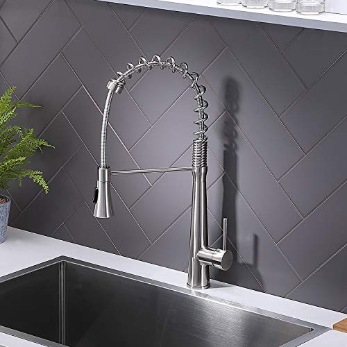 Hotis Stainless Steel Single Lever Handle Pull Down Sprayer Kitchen Faucet, Kitchen Faucets Brushed Nickel Finish - Thumbnail 2