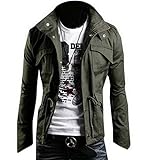 Zicac Men's Casual Military Zip Button Cotton Jacket Coat (XL,Army Green)