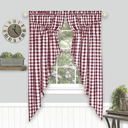 Goodgram 2 Pack Country Farmhouse Plaid Gingham Check Swag Valance Curtain Panels Assorted Colors (Burgundy)
