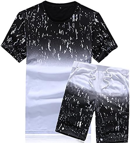 Enlive Men's Athletic Beach Tracksuit Set Running Short Sleeve T Shirts And Shorts Sportswear Summer (XXXL, Black)