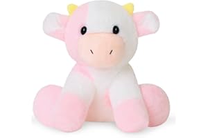 Gvimenos Pink Cow Stuffed Animal Cute Hug Cow Plushies, Soft Strawberry Cow Throw Pillow, Cartoon Cow Plushie Decoration Gift for Boys Girls(8 Inch)