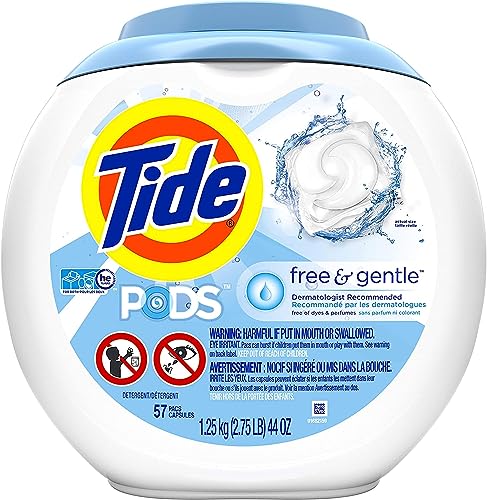 Tide Free and Gentle Laundry Detergent Pods, 57 Count, Unscented and Hypoallergenic for Sensitive Skin