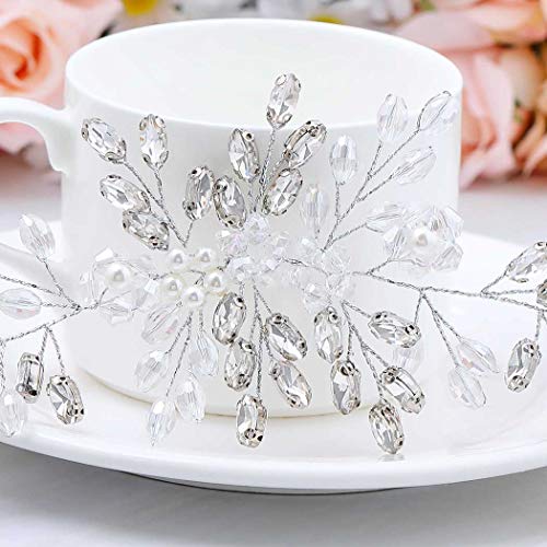 Barogirl Crystal Hair Piece Wedding Hair Vine Silver Rhinestone Headpiece Bridal Headbands for Women