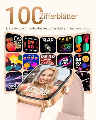 Fitpolo Women's Smartwatch with Phone Function, 1.85 Inch Smart Watch, Fitness Watch with Heart Rate SpO2 Sleep Monitor, Pedometer, 100+ Sports Modes, Sports Watch, IP68 Waterproof Watches for iOS