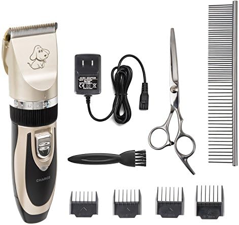 Depets Rechargeable Pet Hair Clippers, Grooming Low Noise Pet Trimming Kit Set for Dogs, Cats, Rabbits and Hamsters