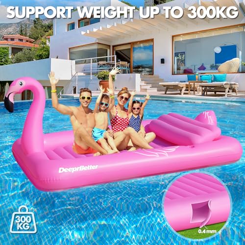 DeeprBetter Swimming Pool Mat for Adults, Flamenco Inflatable Pool Mat with Coasters, Large Inflatable Pool Mat 205 x 150 cm, Floats for Adults Pools with Pillow Beach Mats