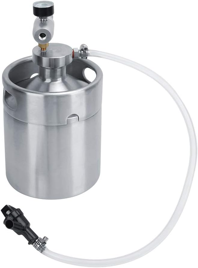 Liineparalle 64 Ounce Mini Keg with Mini Keg Regulator and Beer Dispenser Keg System Kit for Home Brew Beer Dispensor Silver Pressurized Growler Tap System 2L