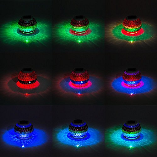 image for Solar Powered Mosaic Glass, MerryNine Solar Table Lamp Color Changing 