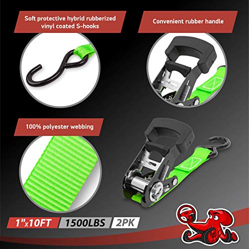 DSV Standard Ratchet Tie Down Straps (2Pk) 1" x 10' 1500 Lb Break