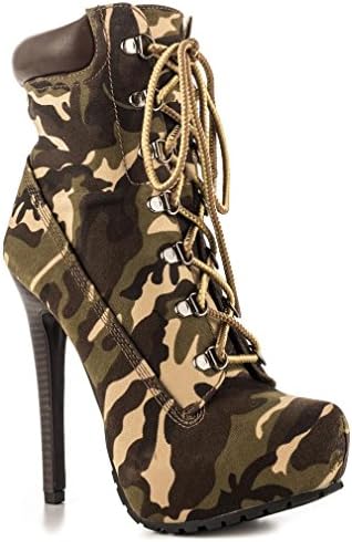 Just Fab Womens LETHA Pointed Toe Ankle Fashion Boots, Camo, Size 5.5