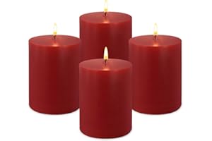 AMUSAER 3x4 Inch Red Pillar Candles 45 Hours Unscented Dripless Fat Candles for Christmas Weddings Home Holidays Relaxation Spa Church, 4 Packs