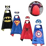 SPESS Superhero Capes Kids Dress Birthday Party Cartoon Costume Set for Boys and Girls 4 Set with Marks and Bags (Reversible)