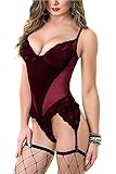 Avidqueen Women's Sexy Lingerie One Piece Bodysuit Lace Teddy With Garter Belts