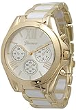 Women's Geneva Roman Numeral Gold Plated Metal/Nylon Link Watch - White