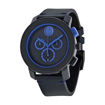 Bold Chronograph Navy Blue Leather Mens Watch 3600349