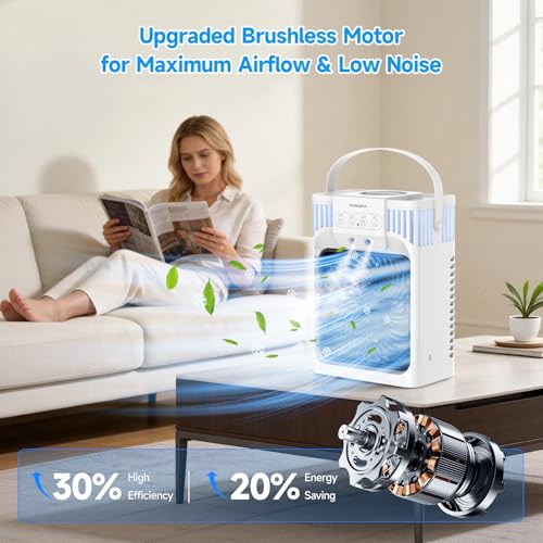 Portable Air Conditioners with Remote for Bedroom, 4-IN-1 Personal Evaporative Air Cooler with 3 Speeds & 3 Mist, 7-Color Night Light, 2-8H Timer, 1200ML Mini Air Conditioner Cooling Fan for Office