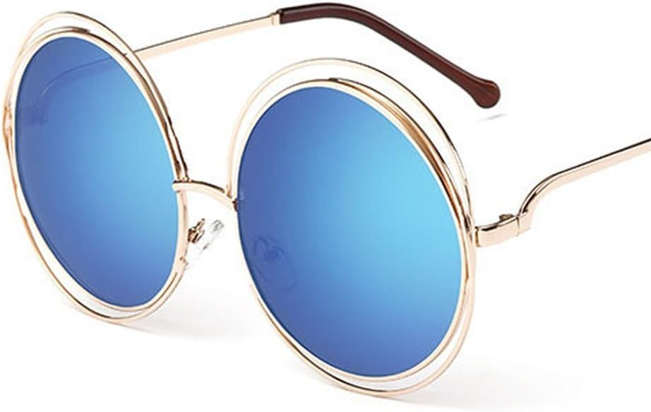 Shopers Variety Women's Big Round Oversized Double Wire Rim Mirror Sunglasses with Metal Frame Retro Vintage XXL Shades