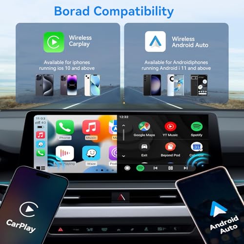 Wireless CarPlay Adapter for iPhone, 2-in-1 Wireless Car Play & Android Auto Adapter, 3X Fast Stable Connection-No Latency from iOS 10+, Wide Compatibility, Plug & Play for 2015+ Cars with USB/Type C