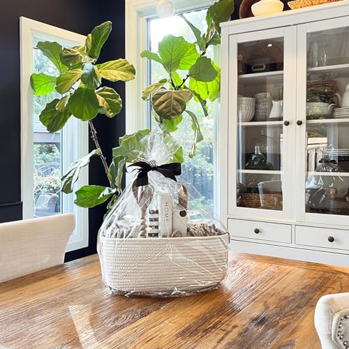 CHICVITA Rectangle Cotton Rope Woven Basket with Handles for Books, Magazines, Toys - Decorative Rectangle Basket for Baby Nursery, Living Room, Bathroom