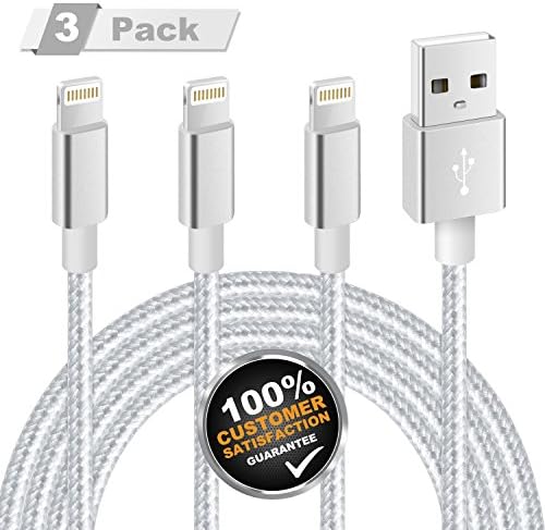 MMTE Lightning Cable 3Pack 6FT Nylon Braided Charging Cable iPhone Charger Cable Compatible with iPhone X/8/7/6s/6 Plus/5se/5s/5c/5, iPad, iPod (Silver Gray)