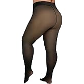 Delcast Plus Size Fleece Lined Tights Women - Fake Translucent Sheer Warm Thermal Pantyhose Leggings for Winter