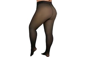 Delcast Plus Size Fleece Lined Tights Women - Fake Translucent Sheer Warm Thermal Pantyhose Leggings for Winter