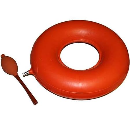 Sitzring Gummi aufblasbar- 40 cm Durchmesser - rot - mit Luftpumpe - Sitzkissen gegen Beschwerden bei Dekubitus, Hämorrhoiden