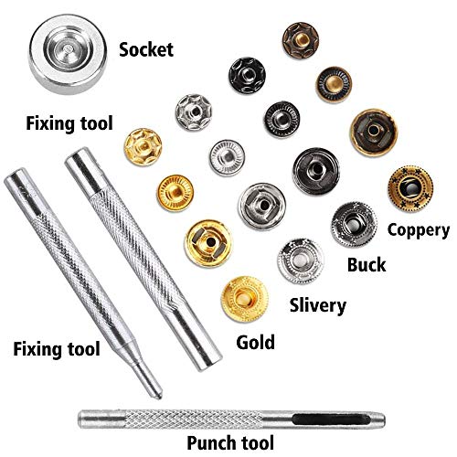 120 Sets Snap Fasteners Kit, 12.5mm Metal Snap Buttons Press Studs with 4 Pieces Fixing Button Tools, 6 Color Clothing Snaps Kit for Thin Leather, Jacket, Jeans Wear, Bracelet, Bags, Belt