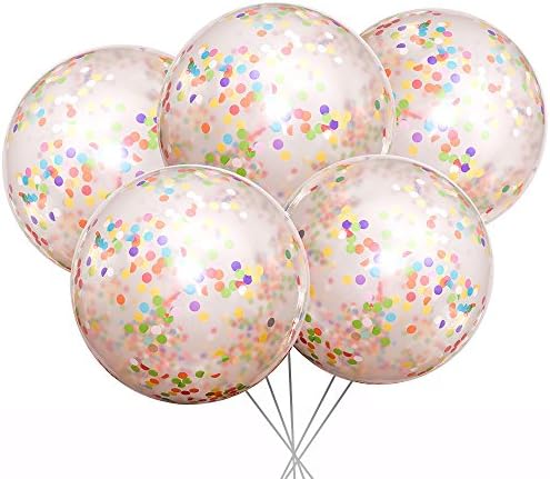 Jumbo Giant Confetti Balloons 36 Inch Round Transparent Clear Latex With Multicolor Colorful Rainbow Confetti (5 Set) For Wedding Birthday Party Baby Shower Graduation Boys Girls - Missional Parties