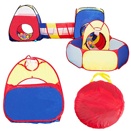LOJETON 5pc Kids Play Tents Crawl Tunnels, Ball Pit with Basketball Hoop, Pop Up Playhouse for Boys, Girls, Babies, and Toddlers - Indoor & Outdoor Use - Thumbnail 6