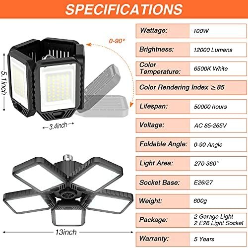 LED Storage Lights 2-Pack - Super Bright 12000LM 6500K Panels for Garage and Workshop
