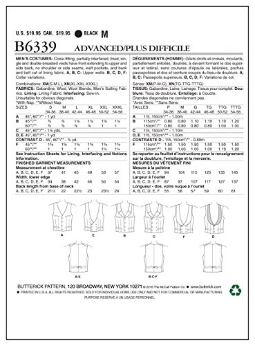 BUTTERICK PATTERNS B6339 Single or Double-Breasted Vests, XM (Small-Medium-Large)