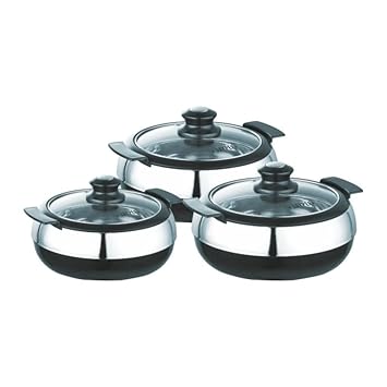 Jaypee Plus Jaypee Glasserol Set Of 3 Pcs Insulated Casserole(800 Ml-1200 Ml-1700 Ml)