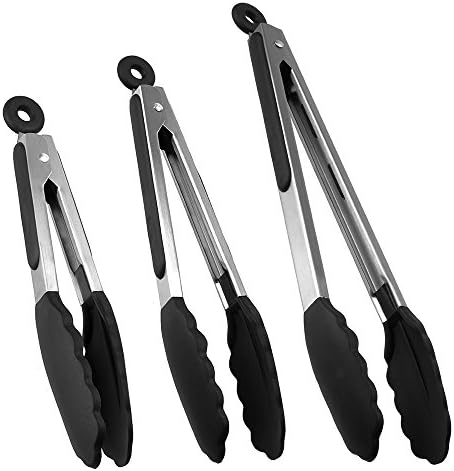 Kitchen Tongs,Xpatee 7" 9" &amp; 12 "Heat Resistant Cooking Tongs with Silicone Tips for BBQ,Salads,Grilling,Serving and Fish Turning,Black