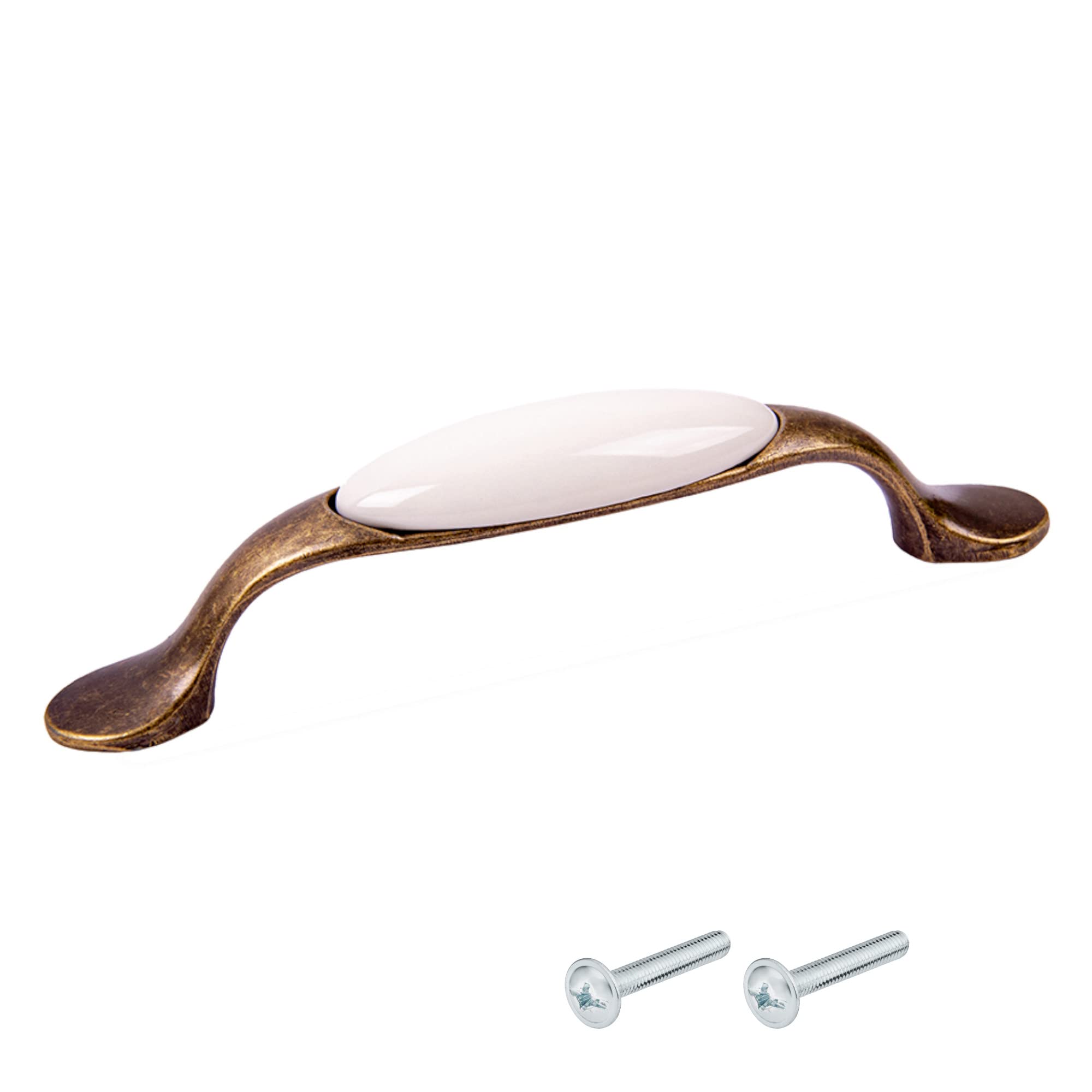 cyclingcolors Vintage Furniture Handle Zamak Porcelain Brass Finish 96 mm Drawer Cabinet with Screws