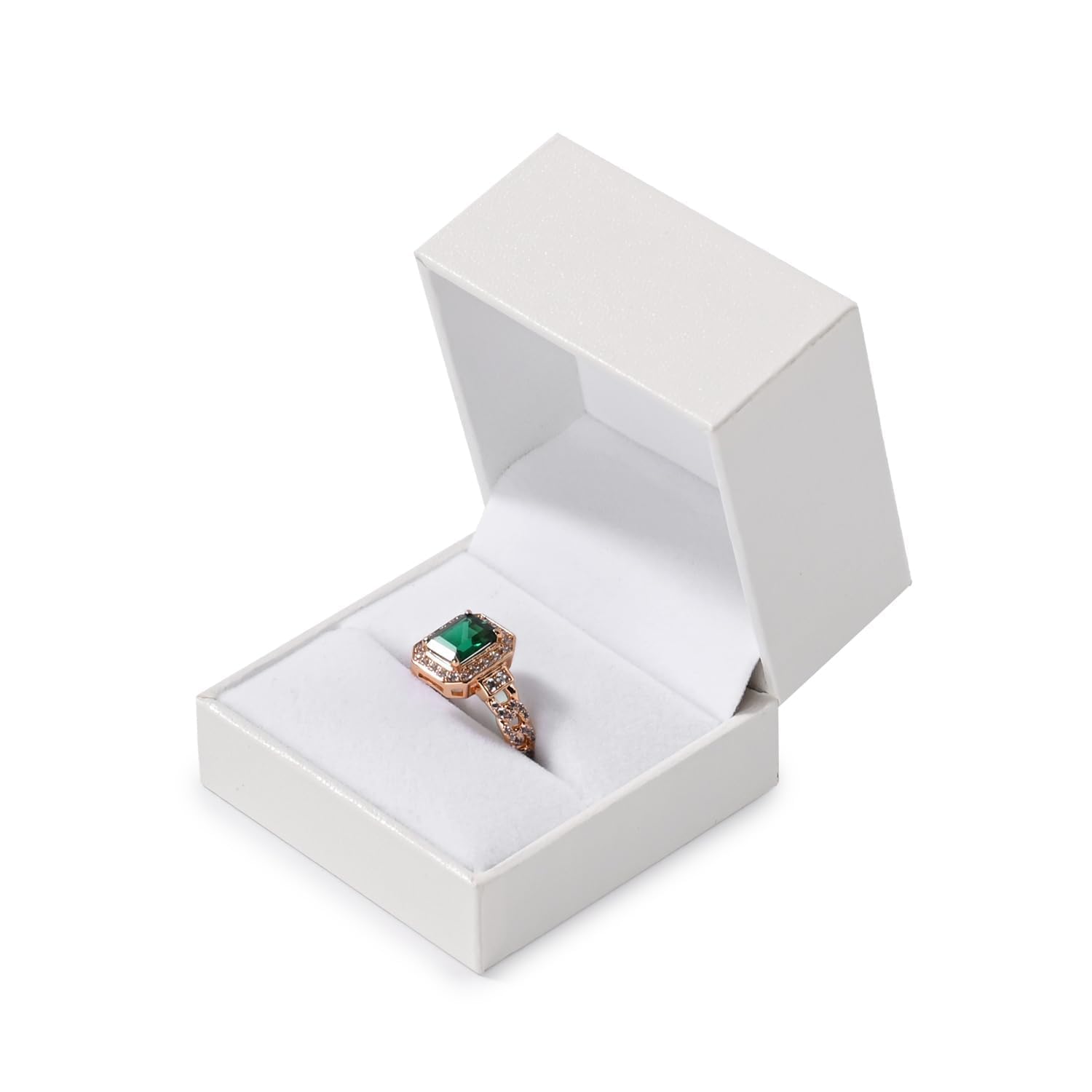 Oirlv White Leather Ring Box Velvet Interior Elegant Ring Storage Case for Wedding, Proposal, Engagement, Anniversary