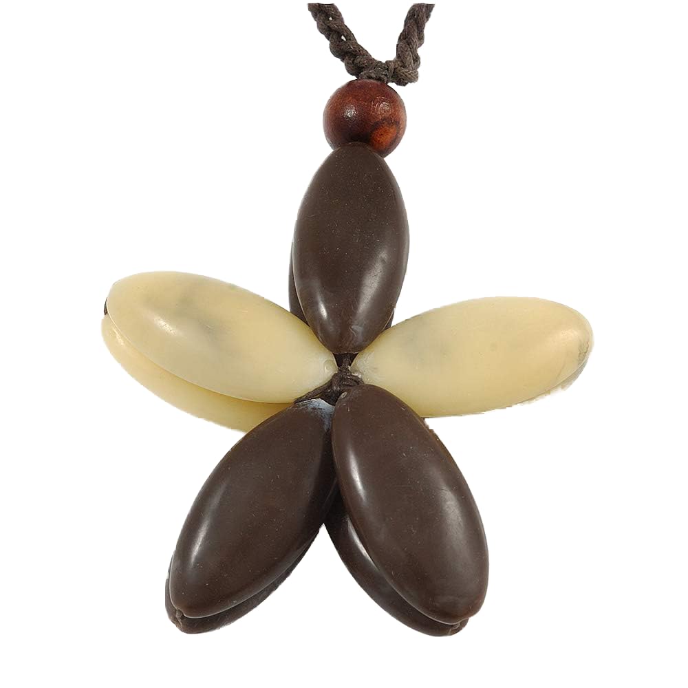 Avalaya Oversized Brown/Beige Resin Flower Pendant with Cotton Cord - 46cm L/ 10cm Flower
