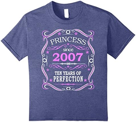 Kids Girls Princess Since 2007 10th Birthday Girl T-shirt 12 Heather Blue