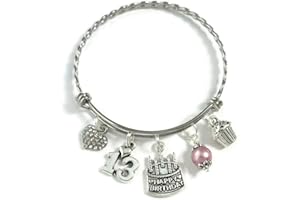 SCRAPHEART Happy 13th Birthday Heart Charm Bracelet, 13th BIRTHDAY GIRL Bracelet, Teenage Daughter Gift Ideas, Birthday Gifts for Girls, 13 Year Old Teen Girl Birthday