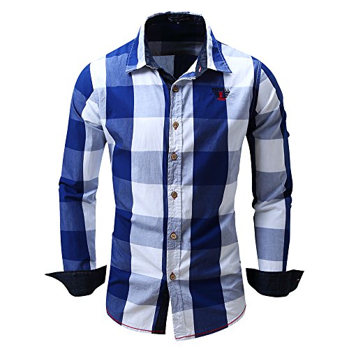 BicRad Herren Kariertes Hemd Langarm Oktoberfest Bügelfrei Freizeithemd Baumwolle Slim Fit