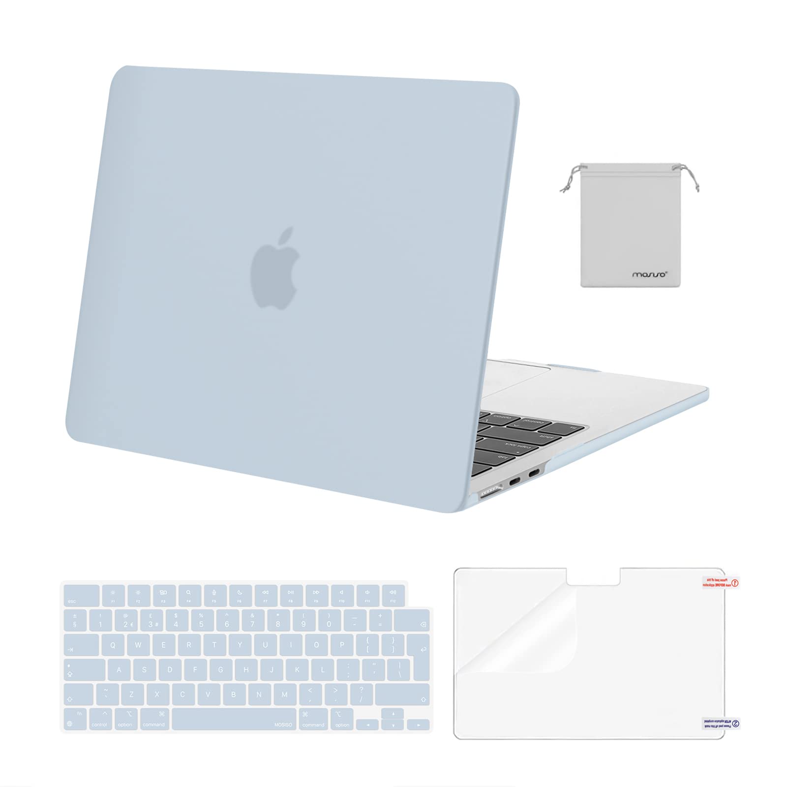 MOSISO Compatible with MacBook Air 13 inch Case M5 M4 M3 M2 2026-2022 A3449 A3240 A3113 A2681, Hard Shell Cover for MacBook Air 13.6 inch Display &KeyboardSkin&ScreenFilm&Pouch, Baby Blue